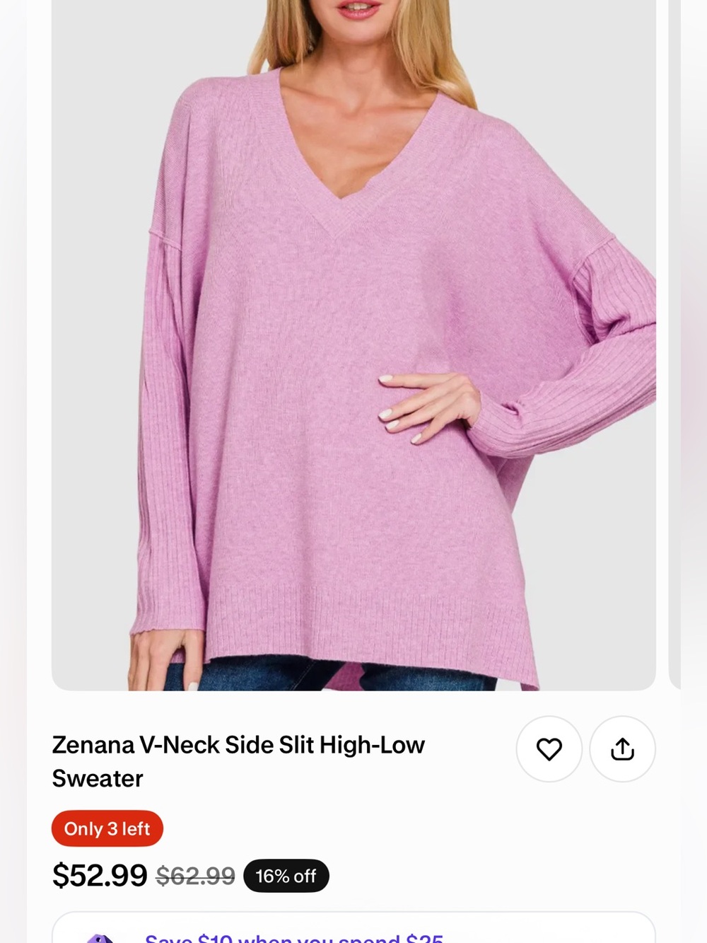 Zenana Women’s Oversized V-Neck Sweater - Pink/purple - Picture 3 of 4